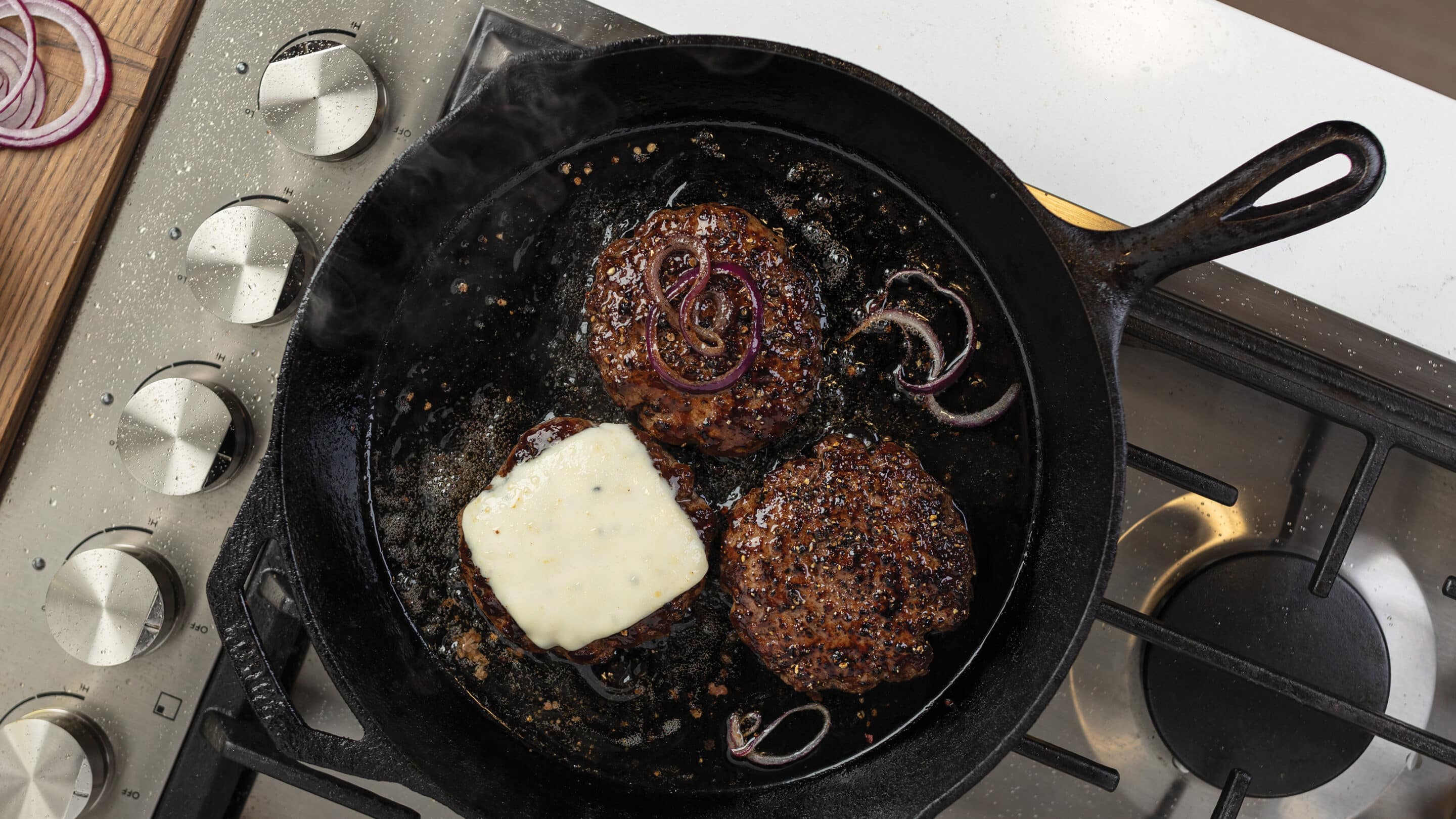 Pan-fried burger patties